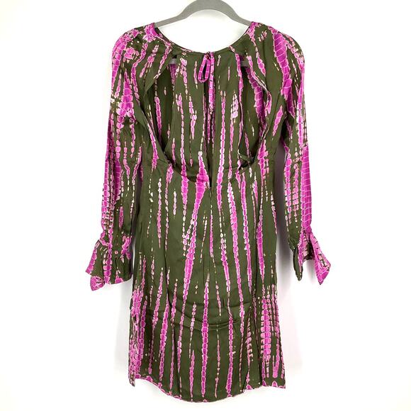 Young Fabulous & Broke Alya Bias Cut Mini Dress Green Pink Small - Picture 2 of 11